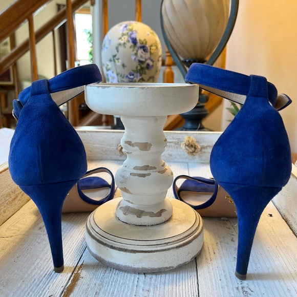 Prada Cobalt Blue Suede Heels • Women’s Italian 37.5 fit size 7 to 7.5 - Picture 6 of 9